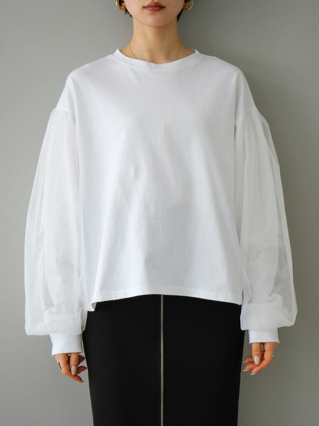 [Pre-order] Tulle layered sleeve cut-and-sew/off-white