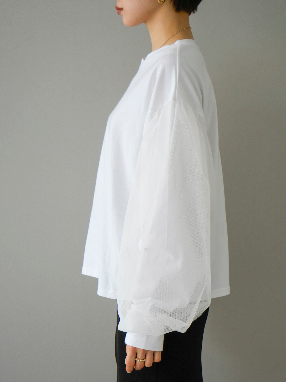 Pre-order] Tulle layered sleeve cut-and-sew/off-white – Lumier