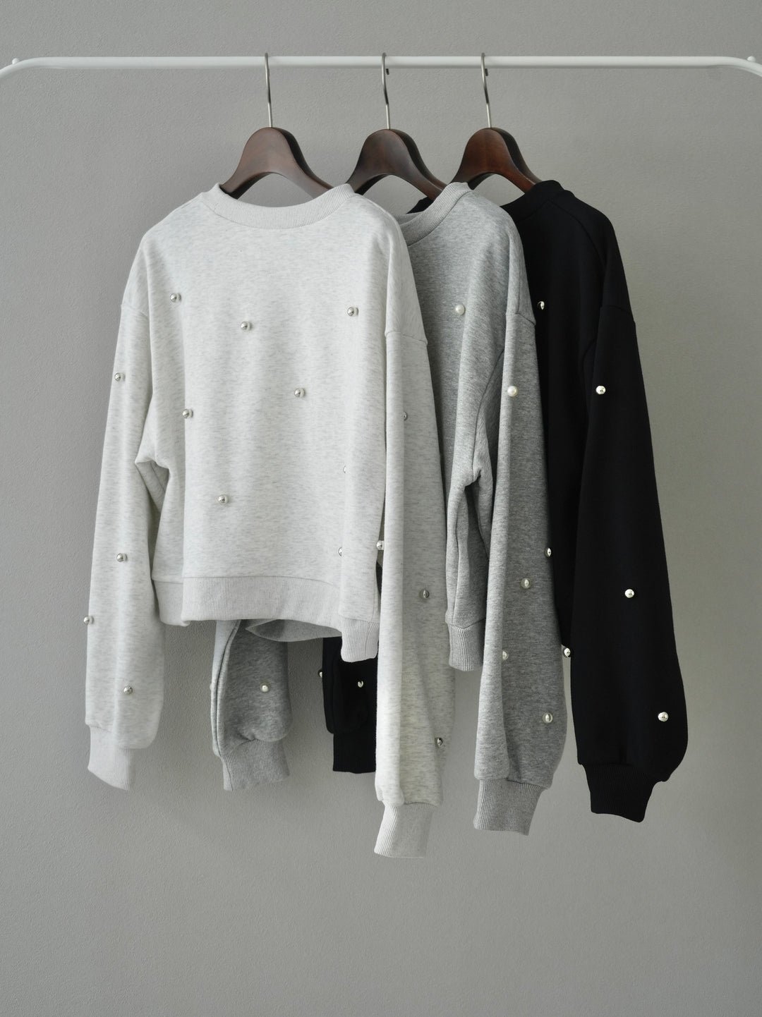 [SET] Pearl motif fleece pullover + fringe boyfriend denim (2set)