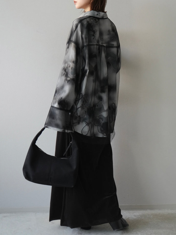 [SET]コード刺繍チュールシャツ＆ニュアンス柄シャツアンサンブル+ベロアナロースカート(2set)