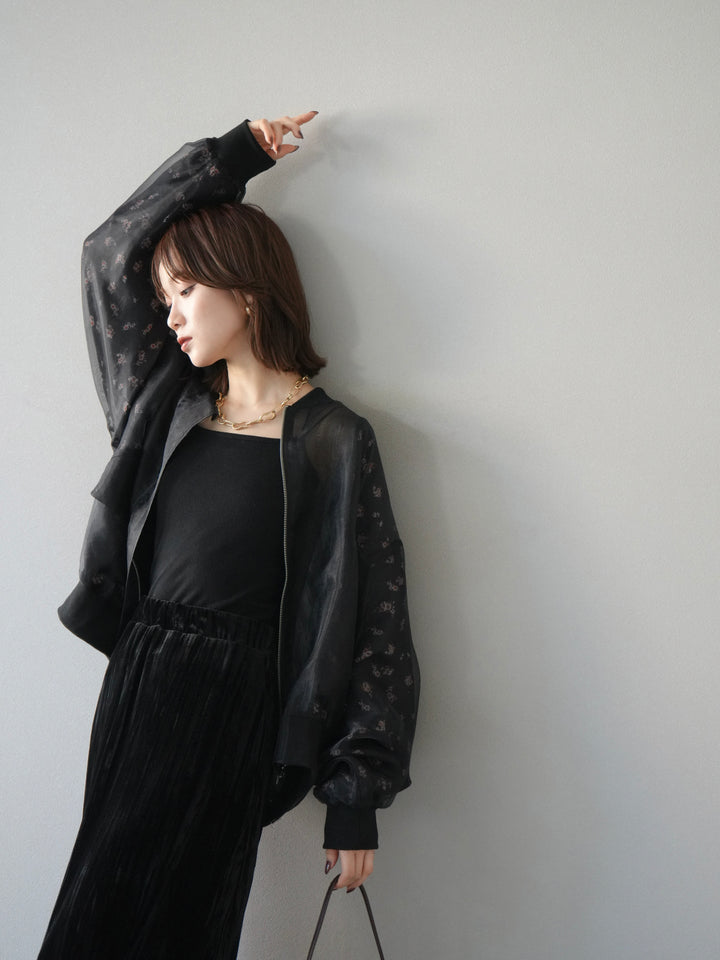 [予約]フラワーチュールドッキングブルゾン/ブラック