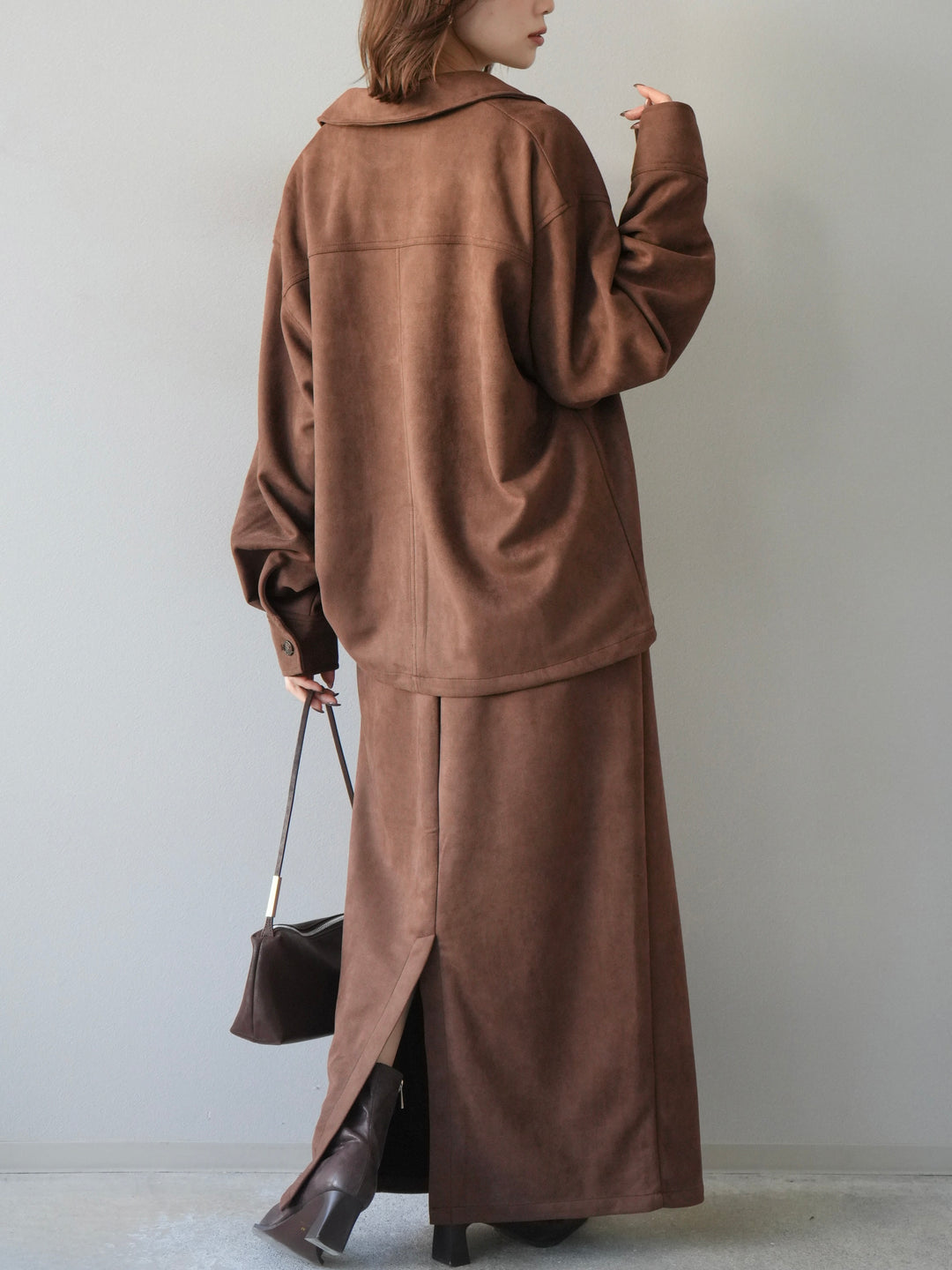 [SET]スエードシャツジャケット+スエードタイトスカート(2set)