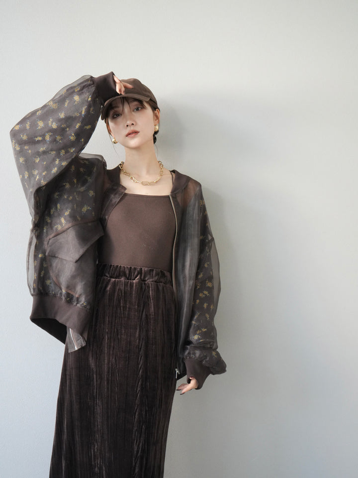 [予約]フラワーチュールドッキングブルゾン/ブラウン
