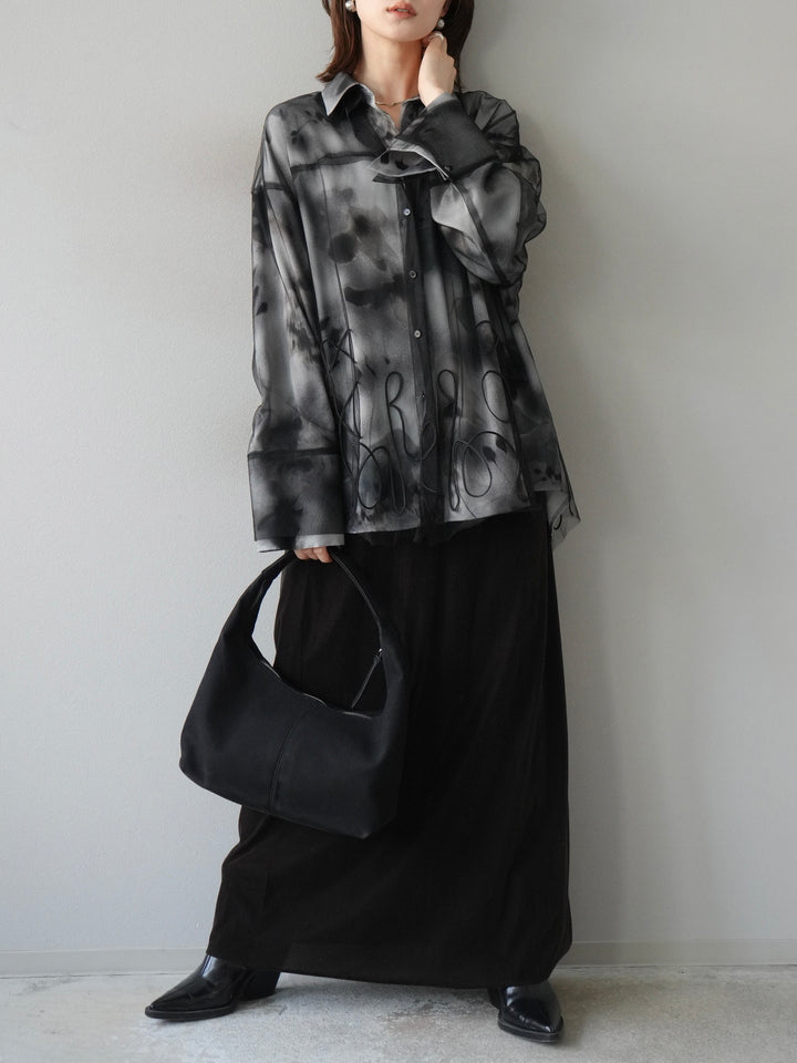 [SET]コード刺繍チュールシャツ＆ニュアンス柄シャツアンサンブル+ベロアナロースカート(2set)