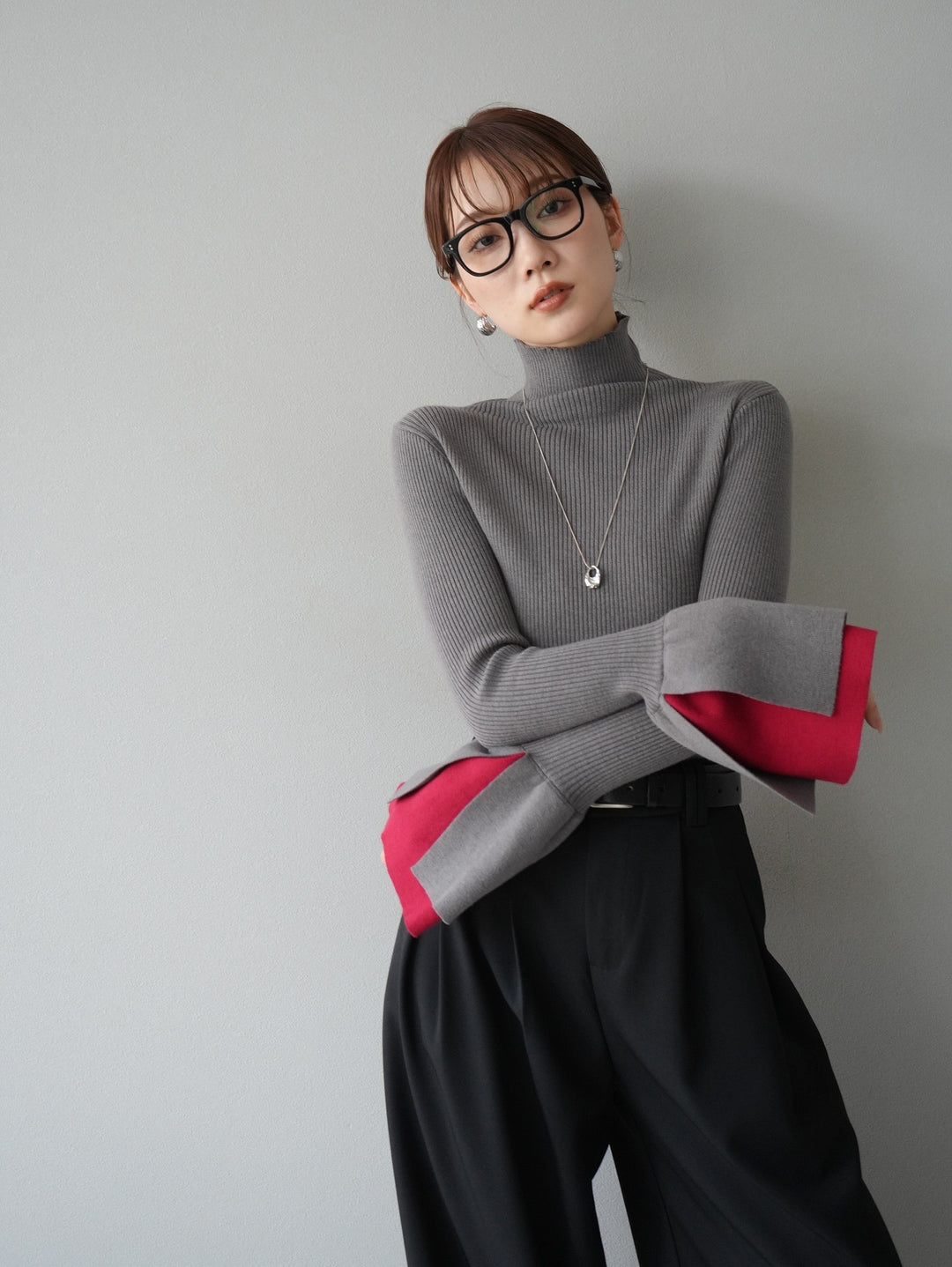 [SET]レイヤードフレアスリーブハイネックニットトップス+レイヤードフレアスリーブハイネックニットトップス(2set)