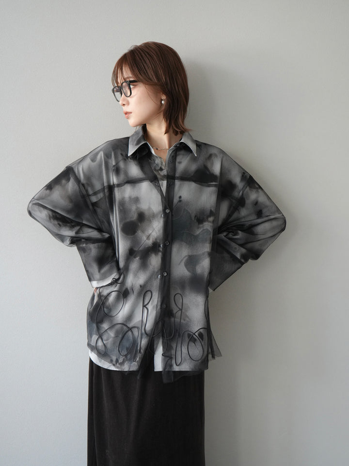 [SET]コード刺繍チュールシャツ＆ニュアンス柄シャツアンサンブル+ベロアナロースカート(2set)