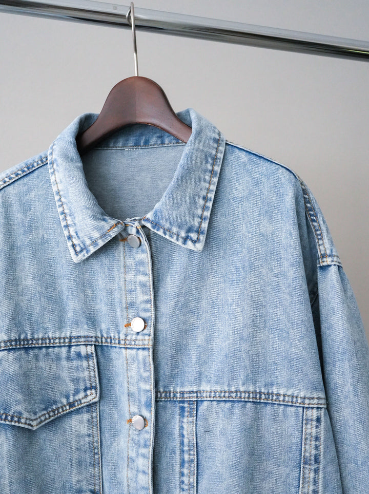 [SET]ギャザー切替レースキャミワンピース+デザインBIGポケットオーバーデニムジャケット(2set)