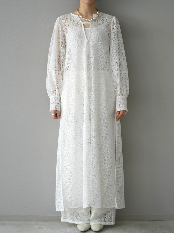 [Pre-order] Block Lace Volume Sleeve Dress/White