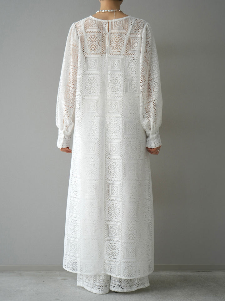 [Pre-order] Block Lace Volume Sleeve Dress/White