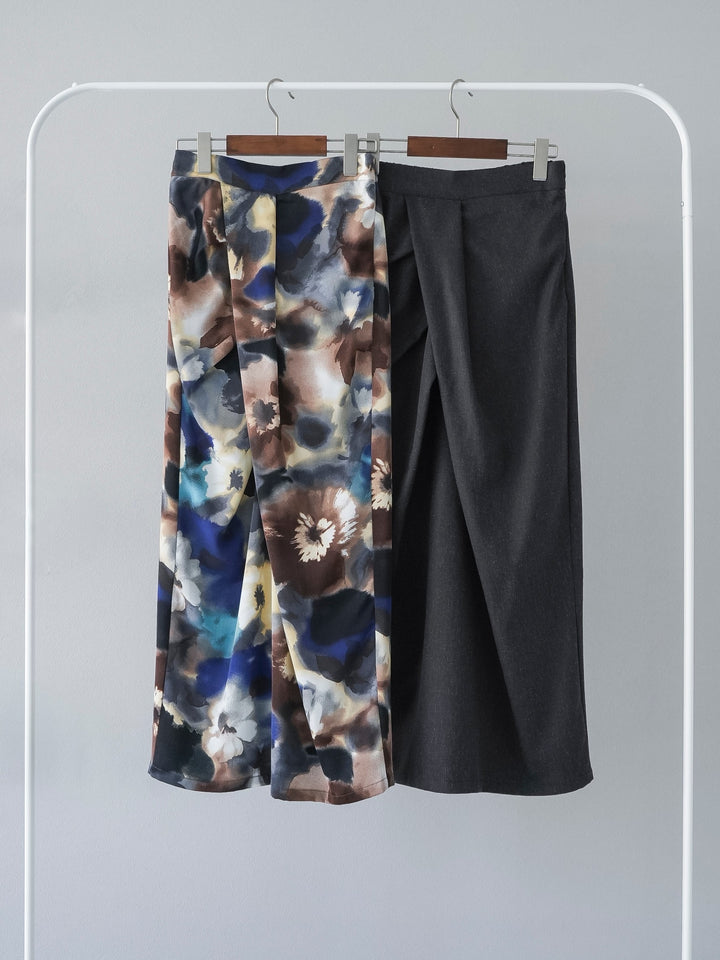 [SET] 透視半袖上衣 + 水彩印花褶襉I字裙 (2set)