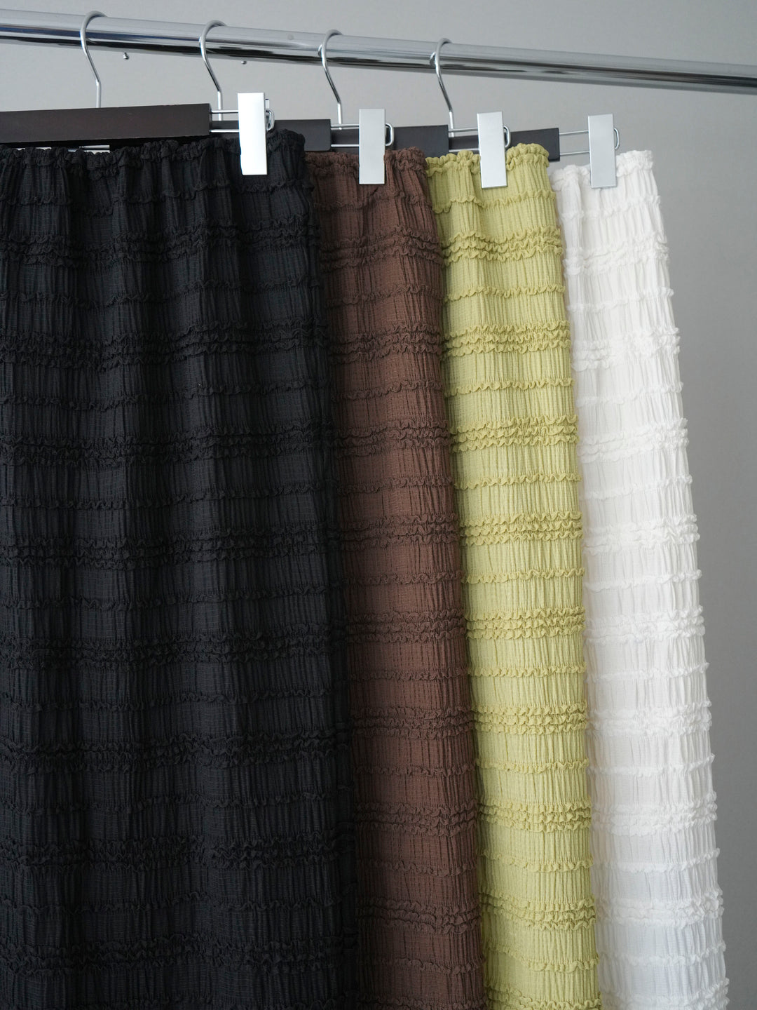 [SET]チュール袖リップルトップス+リップルIラインスカート(2set)