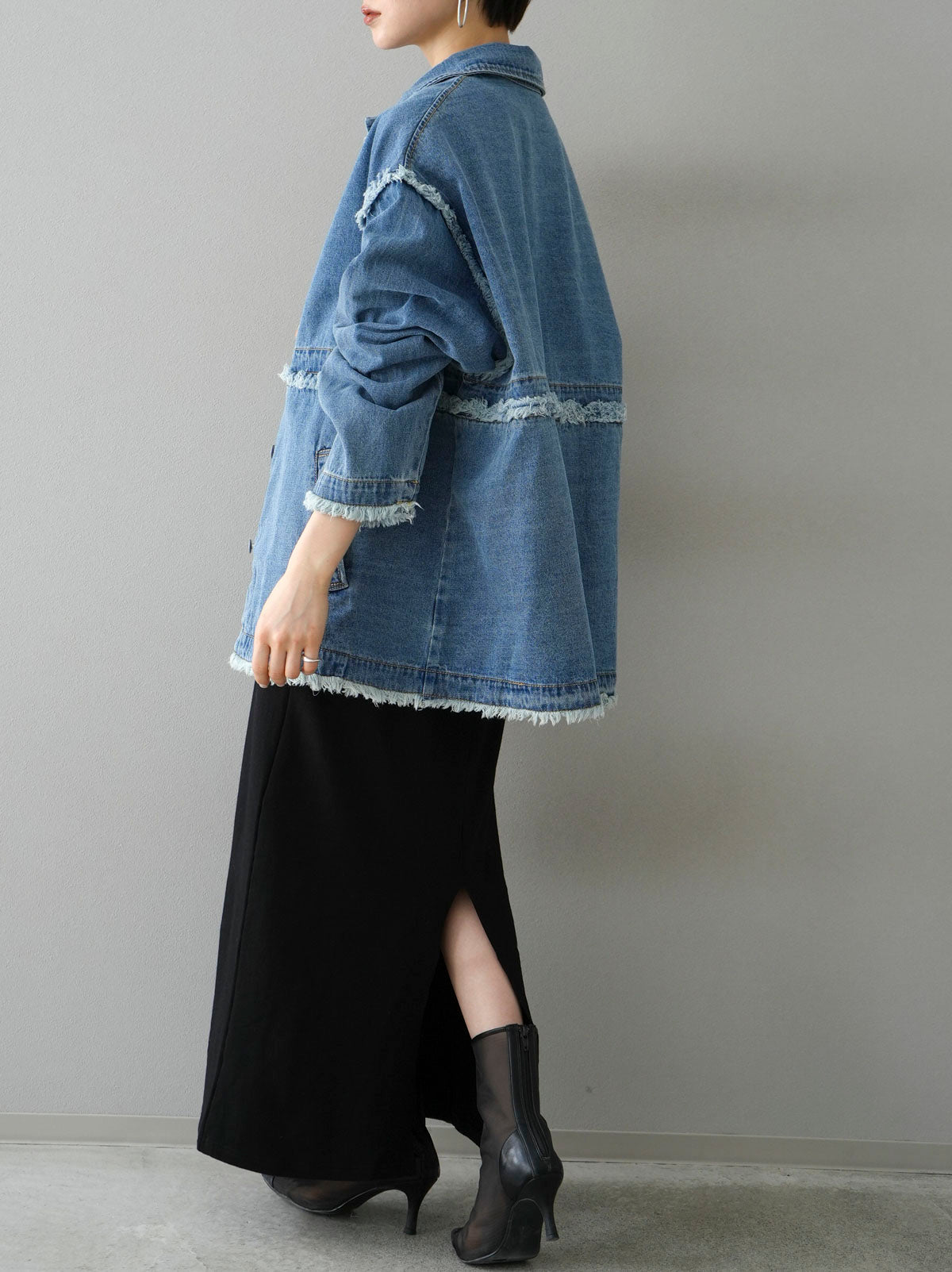 SET]2WAYデニムスタンドカラージャケット+選べるネックレスセット(2set