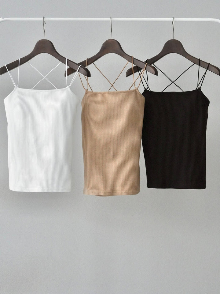 [SET] Bicolor layered design cami dress + double strap cut rib bra camisole (2set)