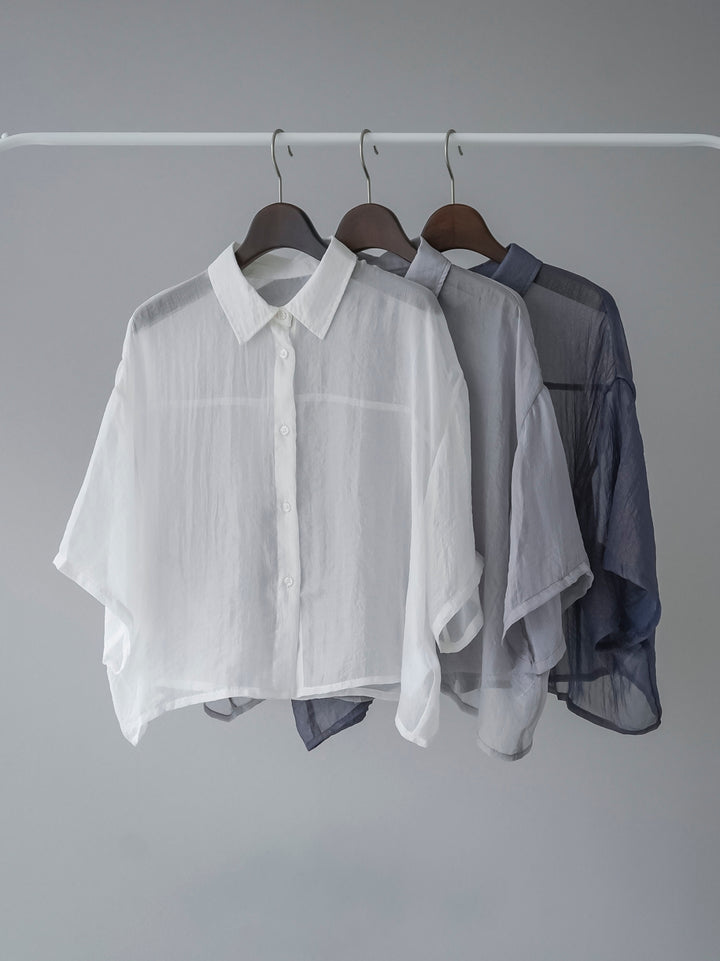[SET]ラメワッシャーシアーハーフシャツ+ニュアンスプリントワッシャーイージーパンツ(2set)