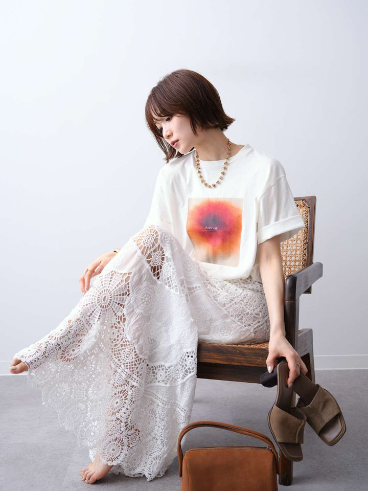 [SET]ニュアンスフローラルフォトTEE+クロシェマキシスカート(2set)