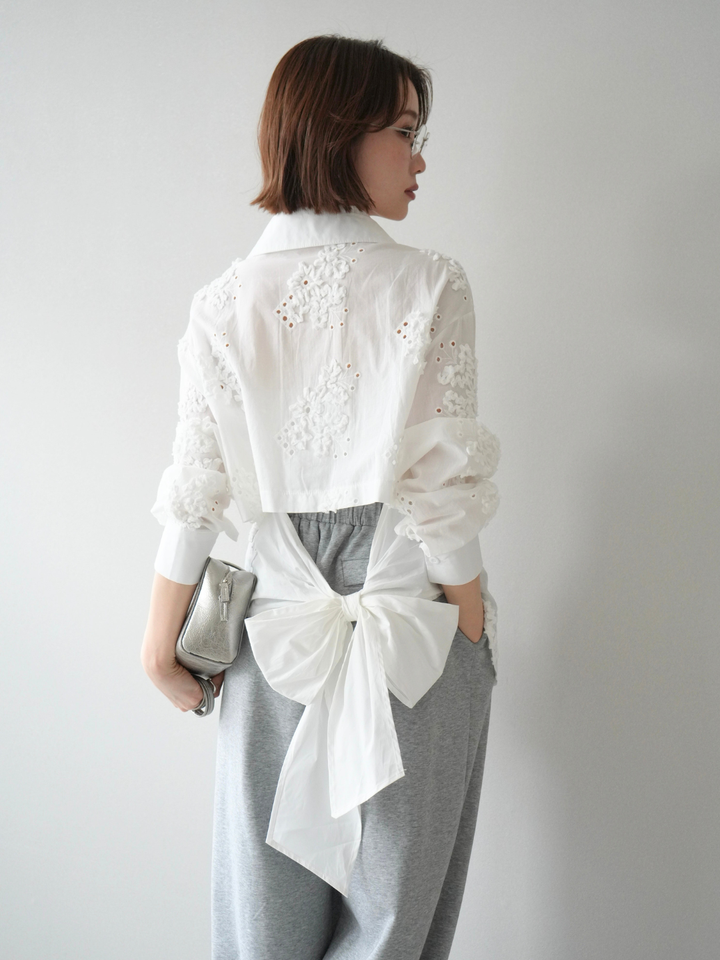 [SET]バックリボンフラワーエンブロイダリーシャツ+選べるアクセセット(2set)