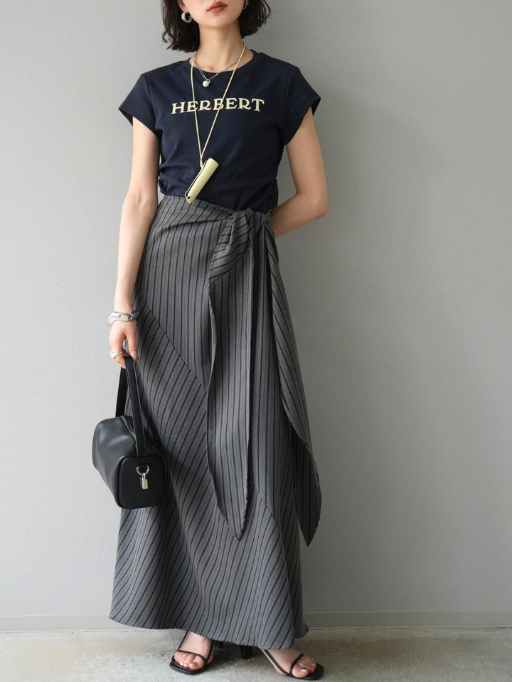 [SET]刺繍ロゴTシャツ＆レザーポーチネックレスSET +サイド巻きツイルスカート(2set)