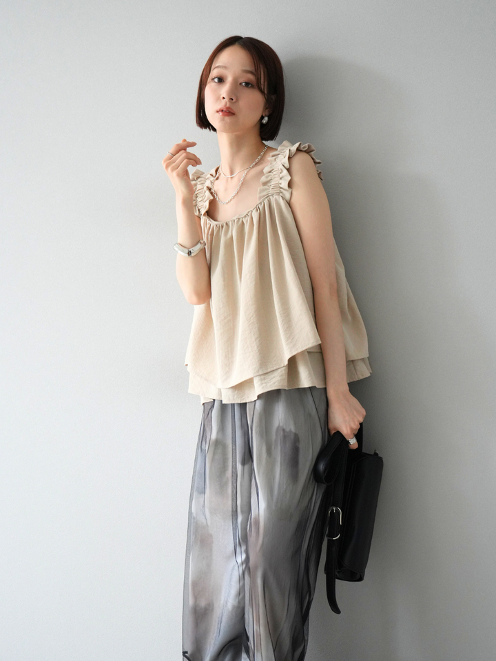 [SET] 縮肩喇叭背心 + 水彩藝術休閒褲 (2 件組)