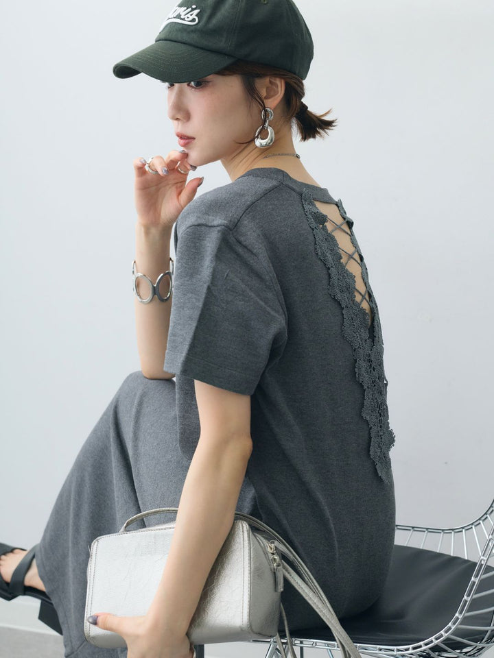 [SET]バックレースストレッチTEEワンピース+選べるアクセセット(2set)
