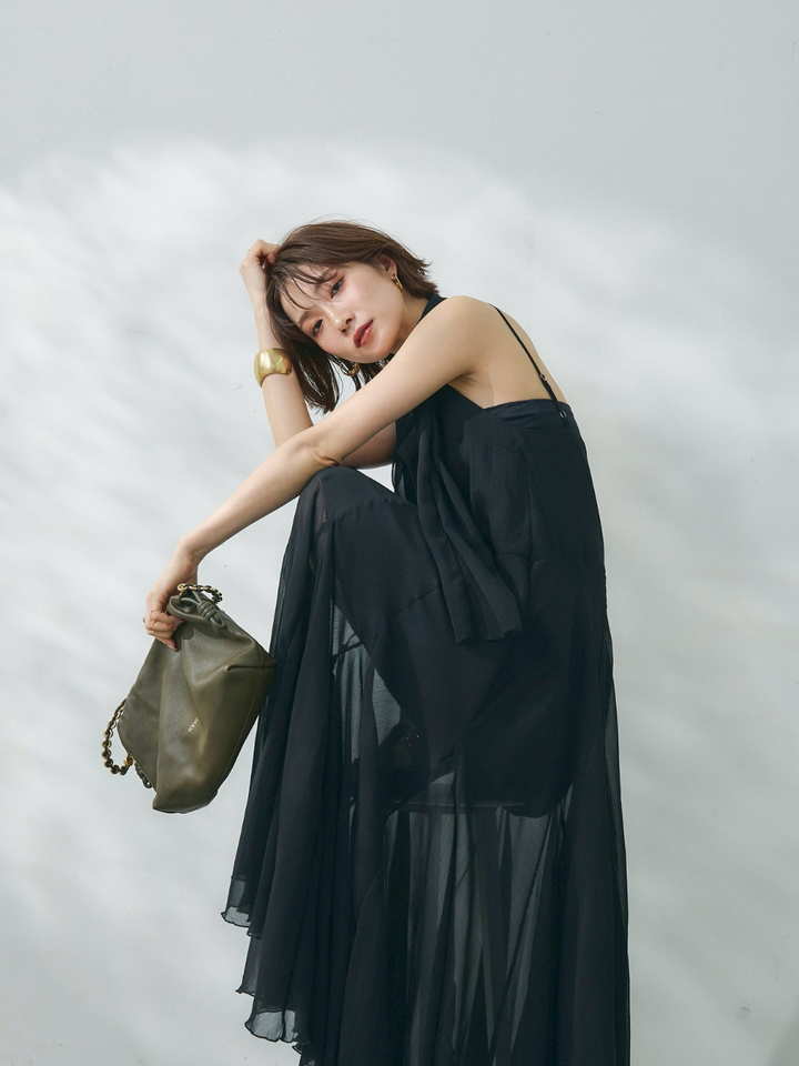 [予約]ボウタイシアーキャミワンピース/black