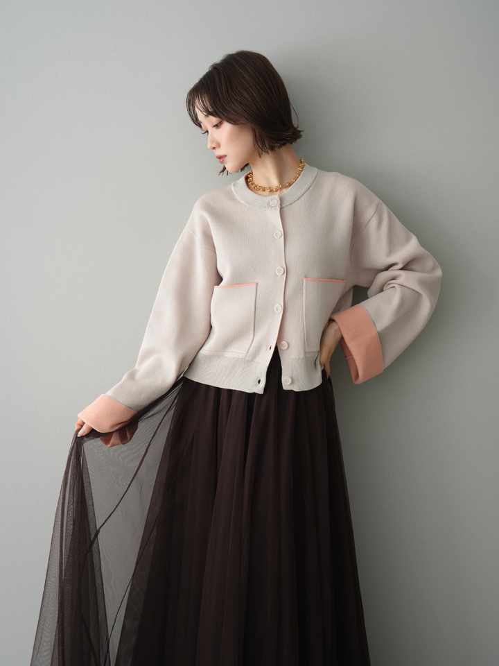 [SET]レーヨンポリダブルフェイスニットカーディガン+チュールボリュームスカート(2set)