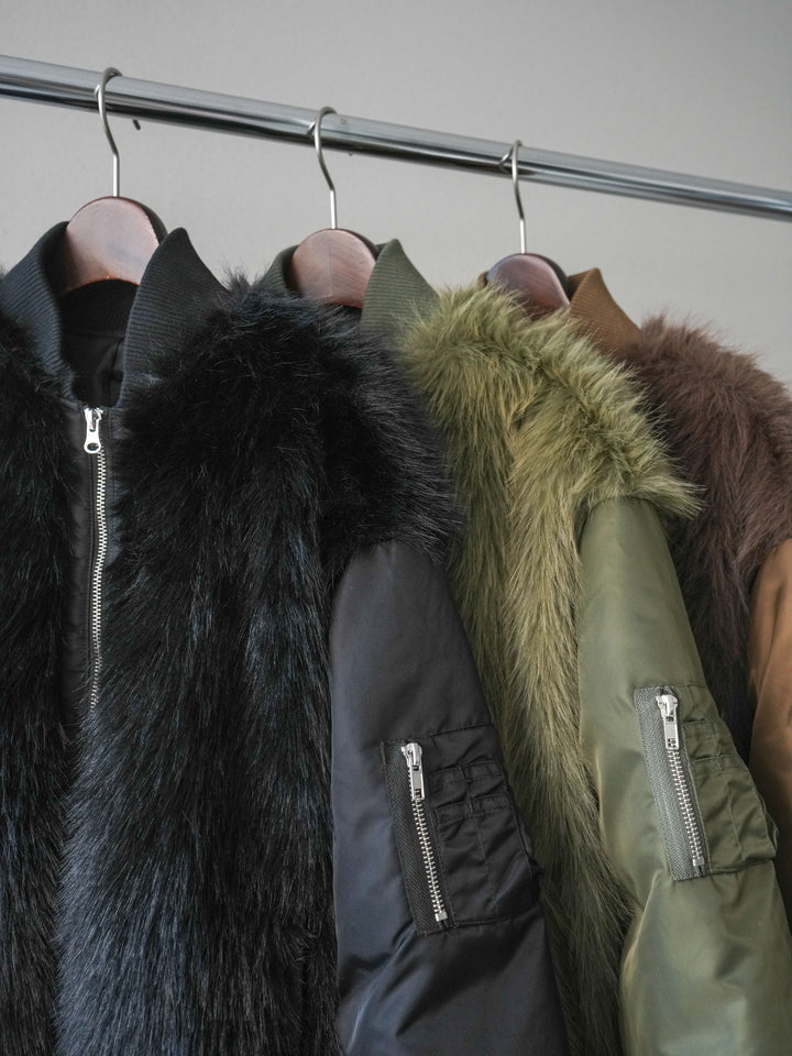 [SET]ファードッキングMA-1+アニマル柄ベルト付きウールタッチワイドパンツ(2set)