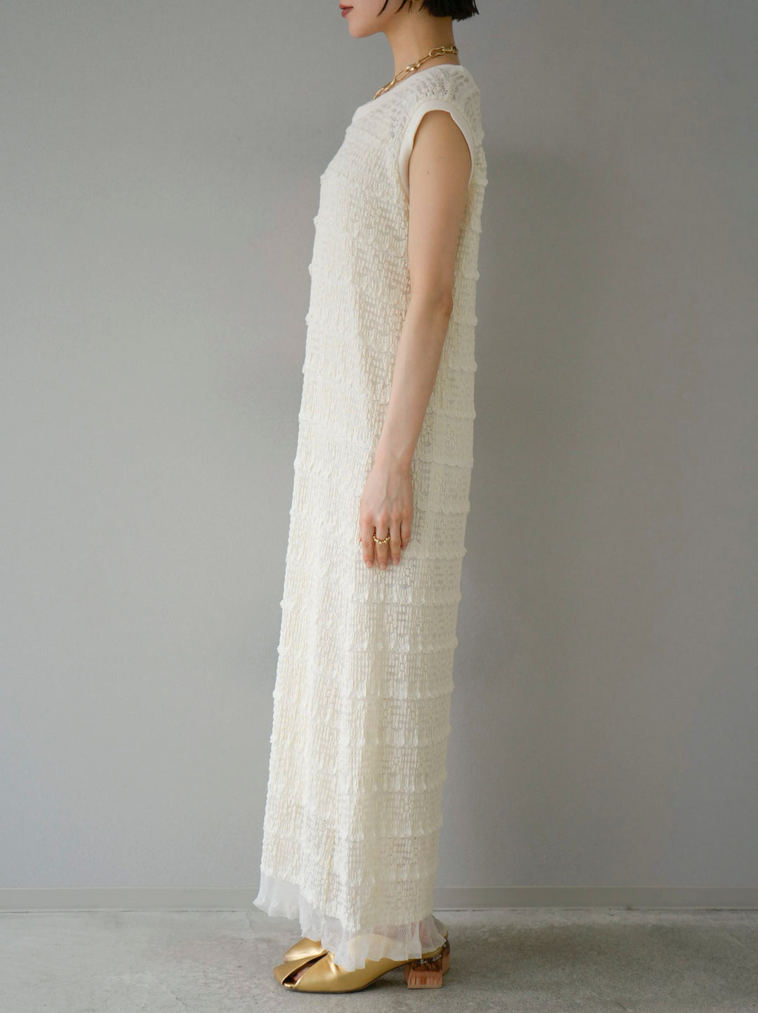 [Pre-order] Border Lace Sleeveless Dress/Ivory
