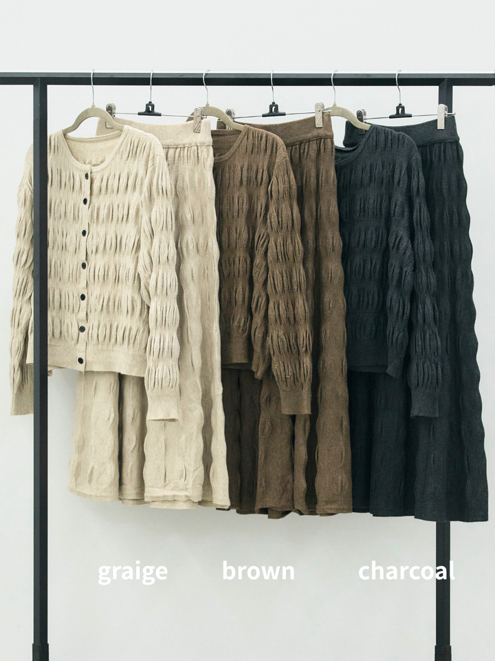 【Allure】[SET]シャーリングニットカーディガン&ニットスカートSET UP+シャーリングニットカーディガン&ニットスカートSET UP(2set)