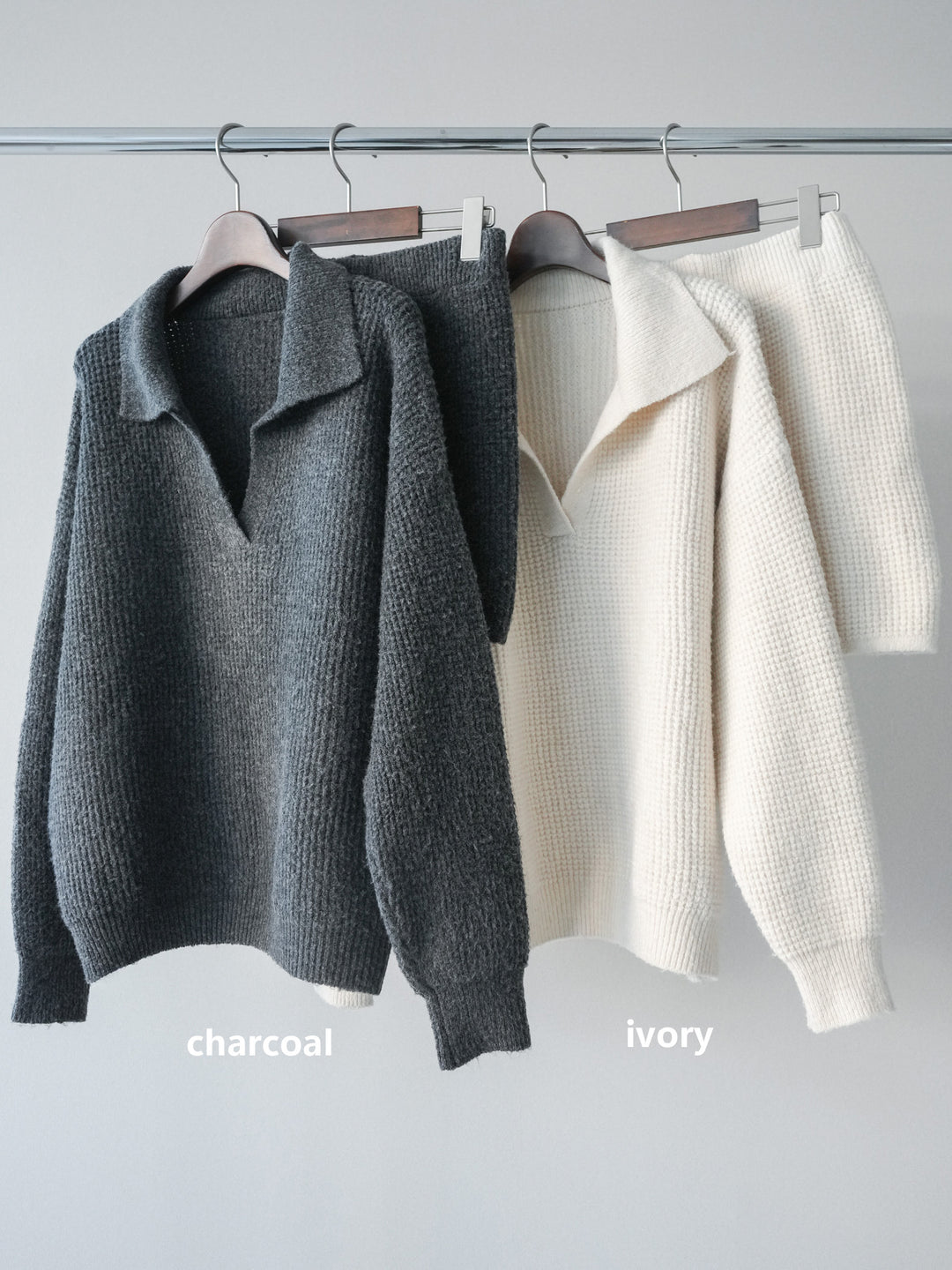 [SET]ポロニットプルオーバー＆ショートパンツSET UP+スタンドネックフェイクムートンミディアムコート(2set)