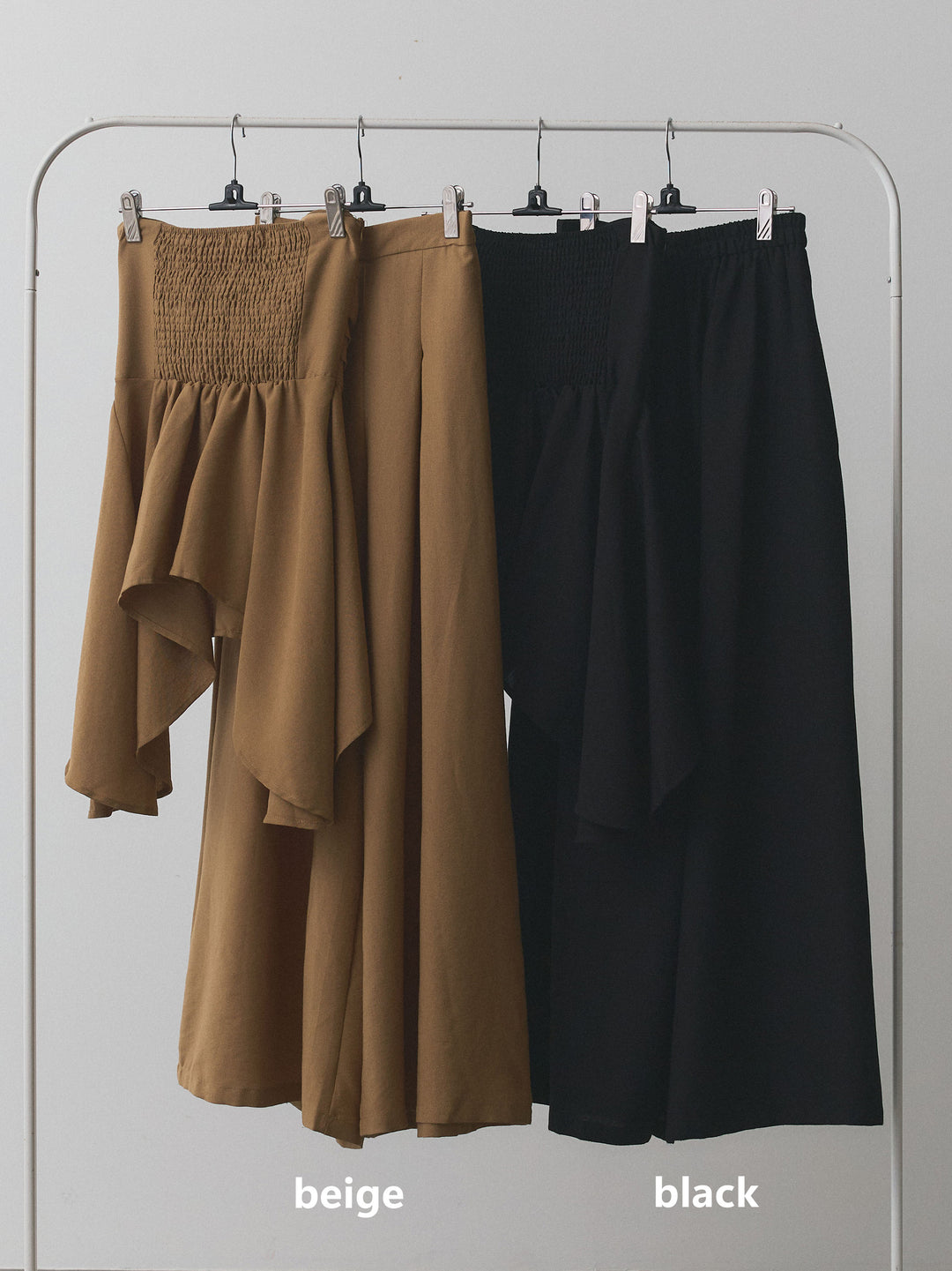 【Allure】[SET]ぺプラムベアトップス＆ワイドパンツSET UP+ダブルブレストオーバージャケット(2set)