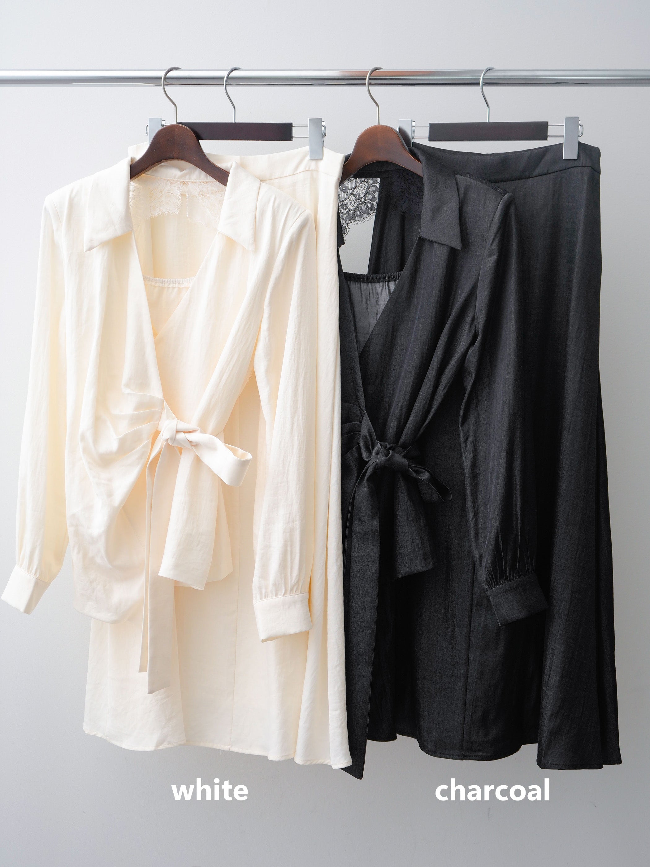 SET]バックレースカシュクールブラウス&ナローフレアマキシスカートSET