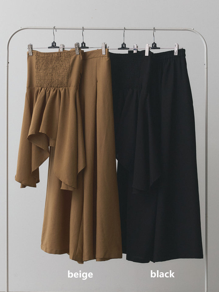 【Allure】[SET]ぺプラムベアトップス＆ワイドパンツSET UP+フェイクファービックカラージャケット(2set)