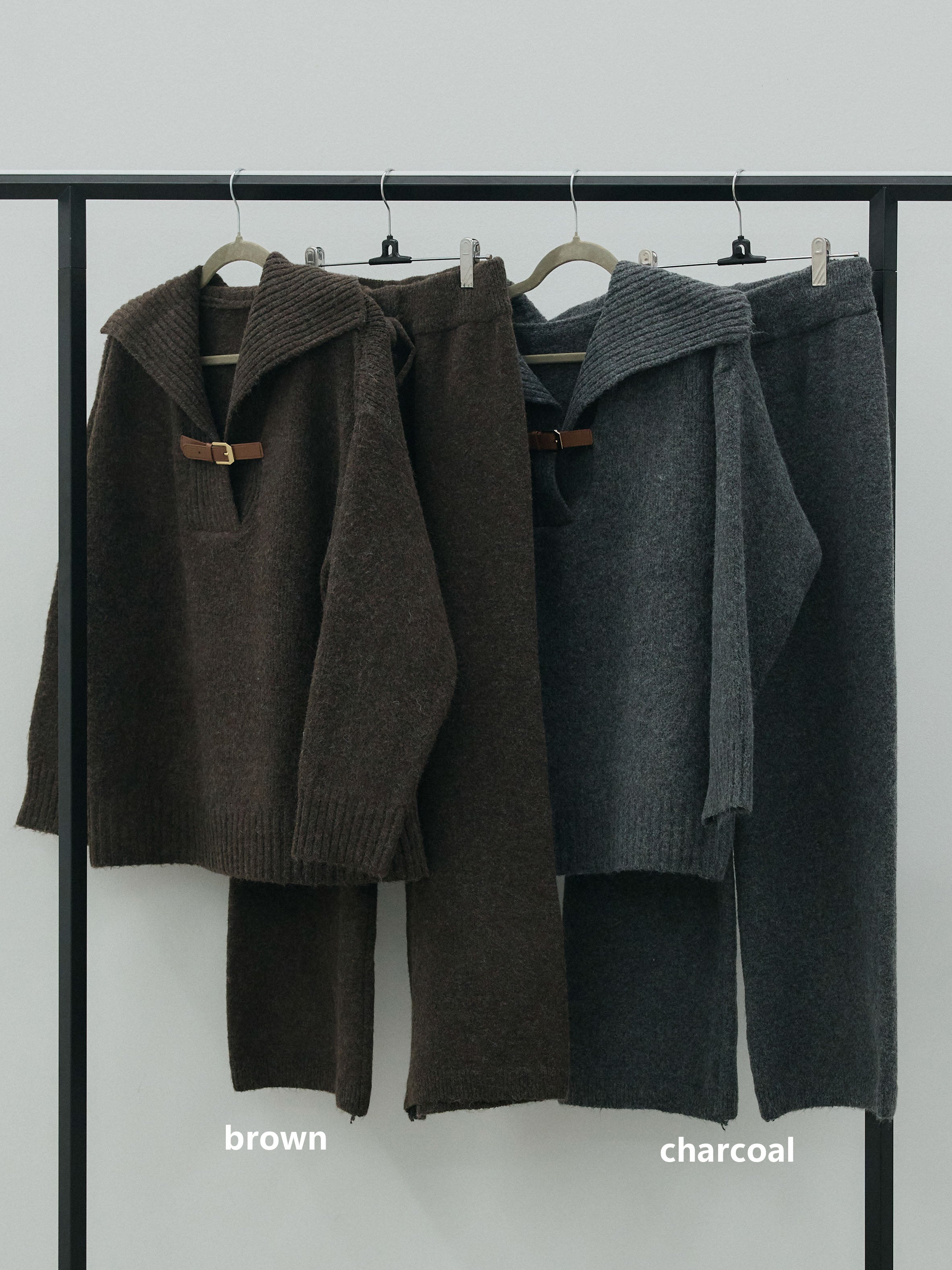 【Allure】[SET]ベルトデザインポロニット&ニットパンツSET UP+ベルトデザインポロニット&ニットパンツSET UP(2set ...