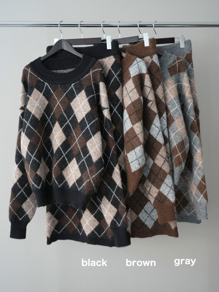 [SET]アーガイルニットプルオーバー&ロングスカートSET UP+アーガイルニットプルオーバー&ロングスカートSET UP(2set)