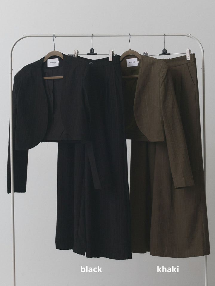 【Allure】[SET]ヘリンボーンショートジャケット＆ワイドパンツSET UP+ヘリンボーンショートジャケット＆ワイドパンツSET UP(2set)