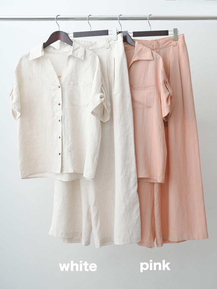 [SET]リネンライクハーフシャツ＆タックワイドパンツSET UP(2SET)+リネンライクハーフシャツ＆タックワイドパンツSET UP(2SET)(2set)