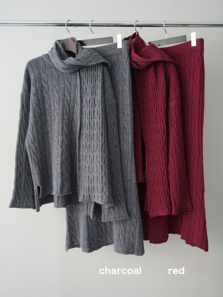 [SET]ストール付ケーブルニットプルオーバー&ロングスカートSET UP+ストール付ケーブルニットプルオーバー&ロングスカートSET UP(2set)