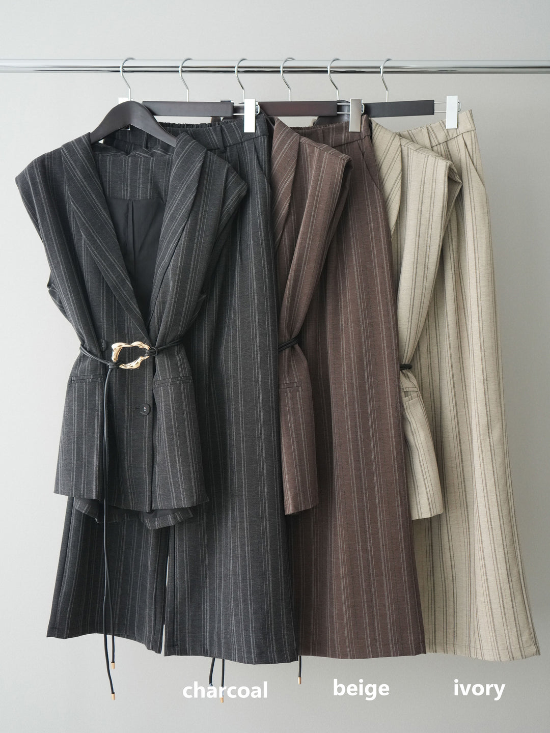 [SET]モチーフベルト付ストライプジレ＆パンツSETUP