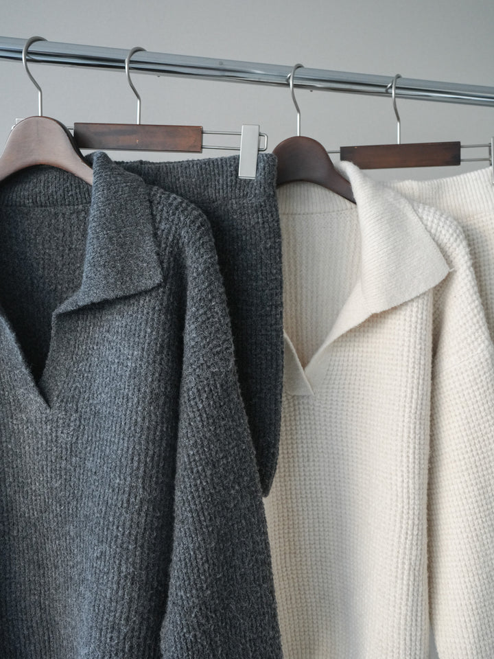 [SET]ポロニットプルオーバー＆ショートパンツSET UP+スタンドネックフェイクムートンミディアムコート(2set)