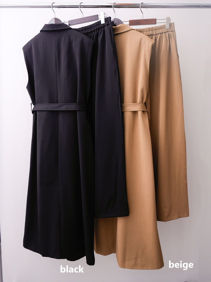 [SET]ダブルボタンロングジレコート＆タックワイドスラックスSET UP(2SET)