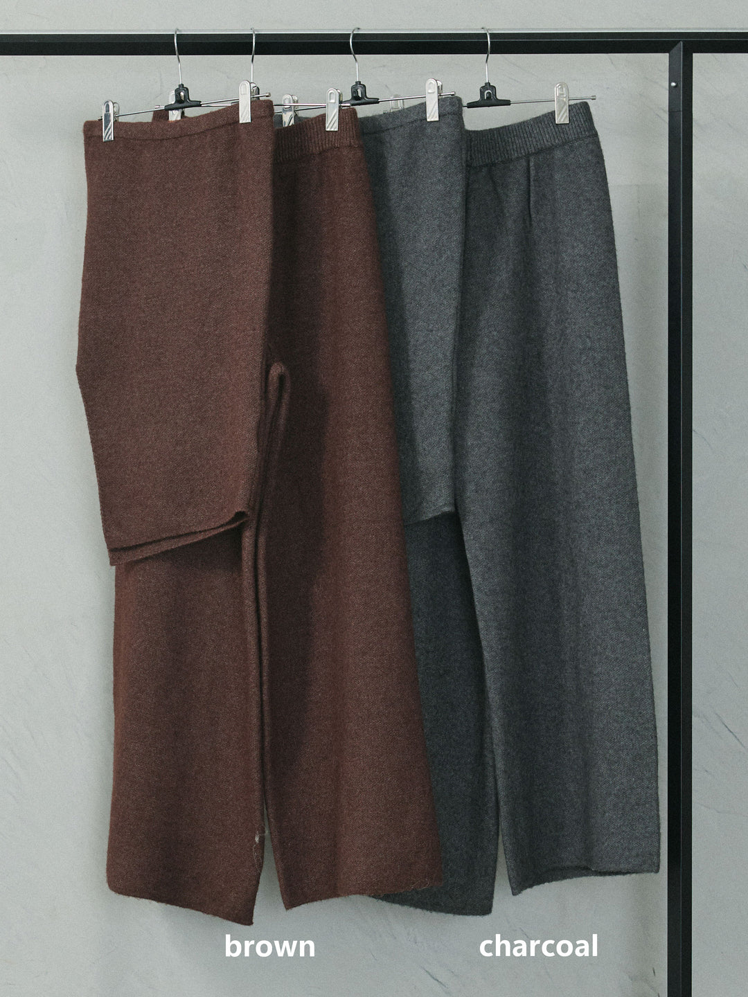 【Allure】[SET]ニットベアトップ＆ワイドパンツSET UP+レザーカラースウェードロングコート(2set)