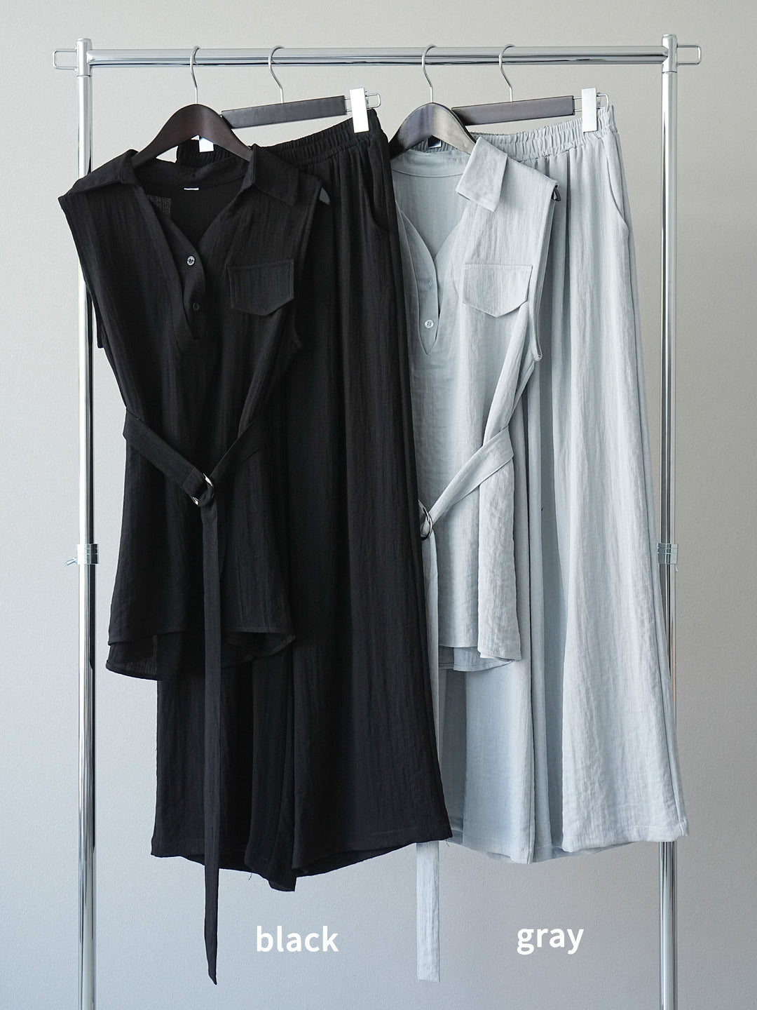 [SET]リネンライクスキッパーブラウス＆ワイドパンツSET UP