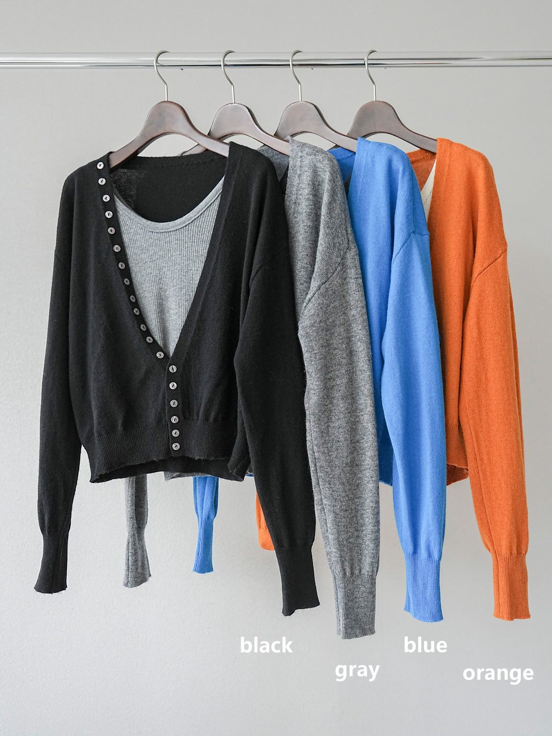 [SET]デザインボタンニットカーディガン＆タンクトップSET+ベルトループデザインワイドパンツ(2set)