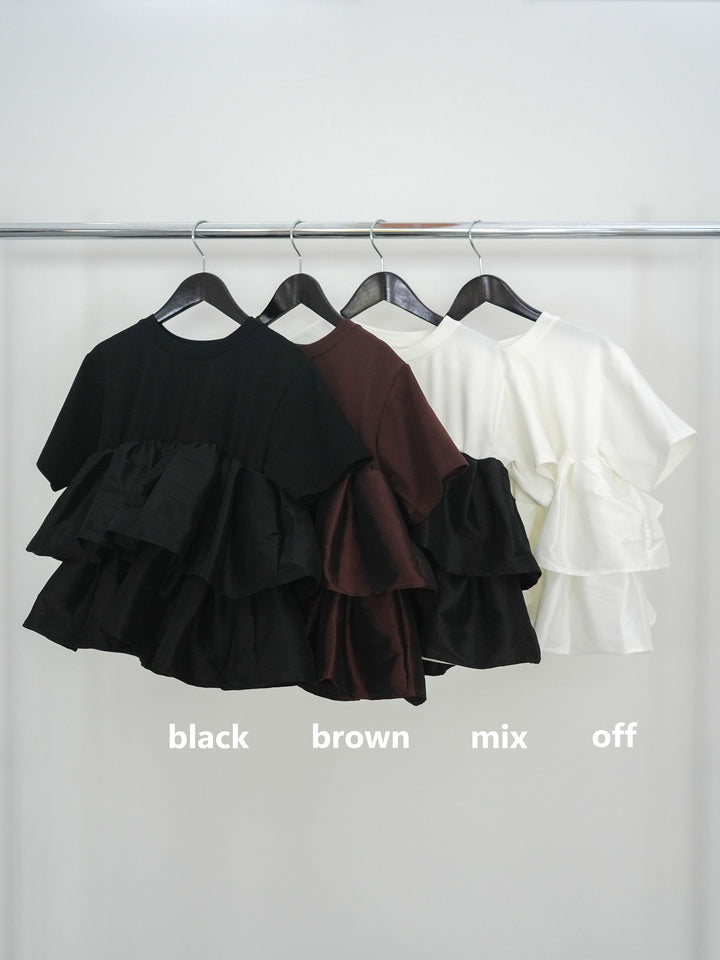 [SET]フリルティアードTEE+クレープデシンタックワイドパンツ(2set)