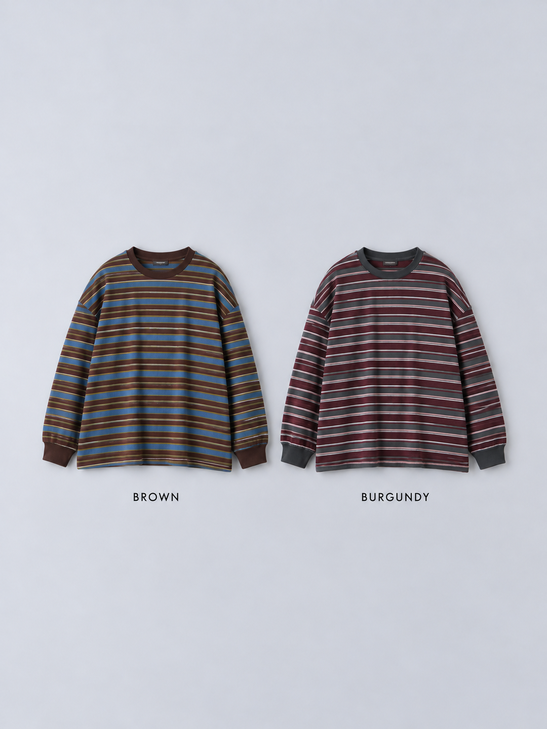 [SET]マルチボーダーロンTEE+プチゴールドボタンニットカーディガン+ナポレオンドロストスウェットパンツ(3set)
