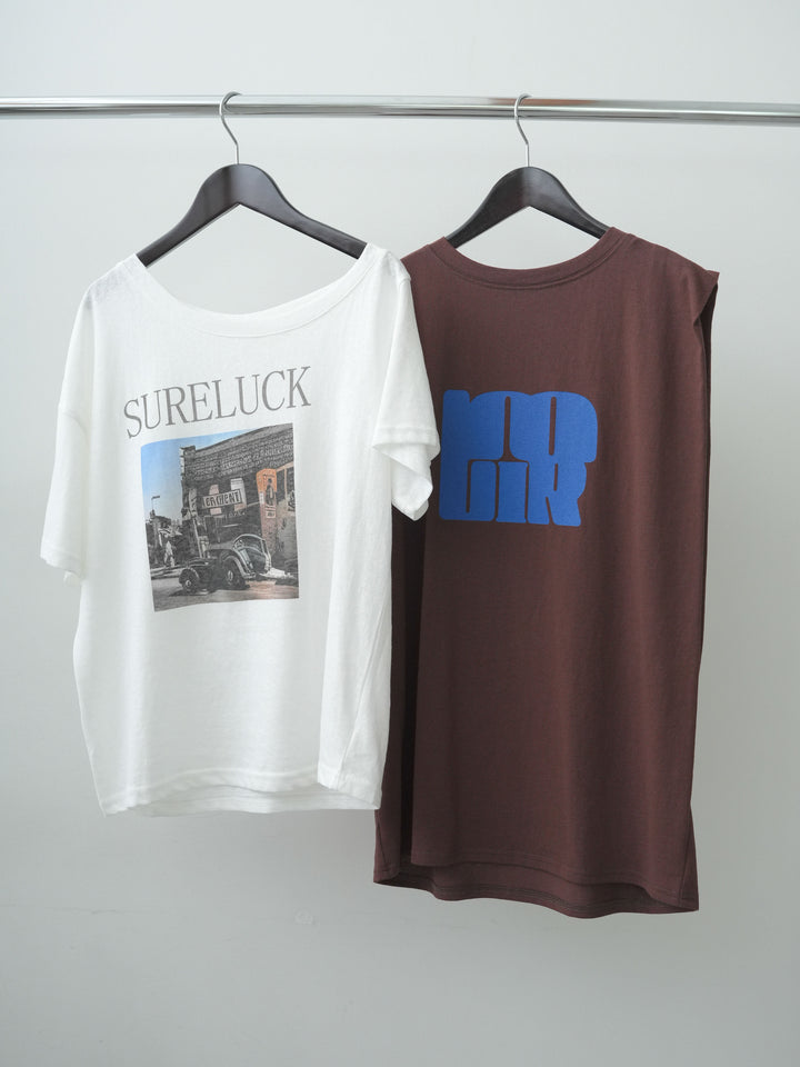 [SET]ワイドネックプリントTEE+ショルダータックノースリーブオーバーTEE(2set)