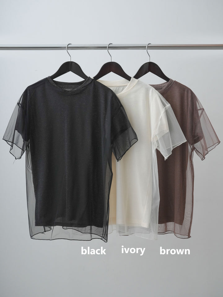 [SET]シアーチュールレイヤードTEE+クレープデシンフラップ付きストレートスカート(2set)