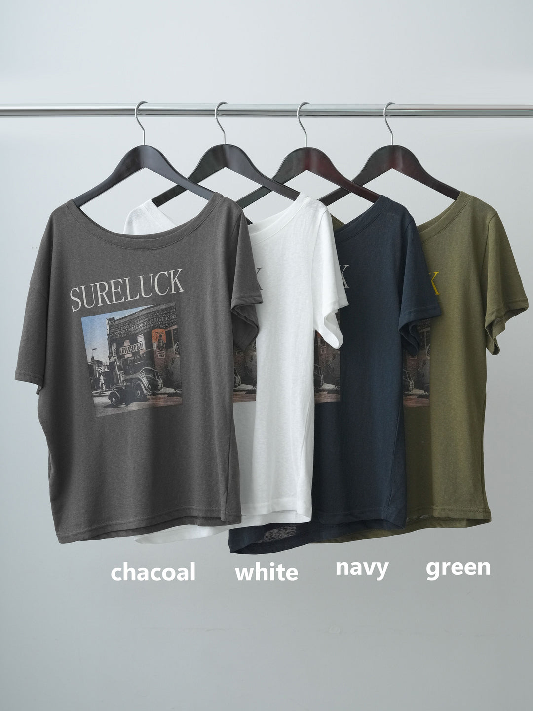 [SET]ワイドネックプリントTEE+ニュアンスウォッシュカーブデニム(2set)