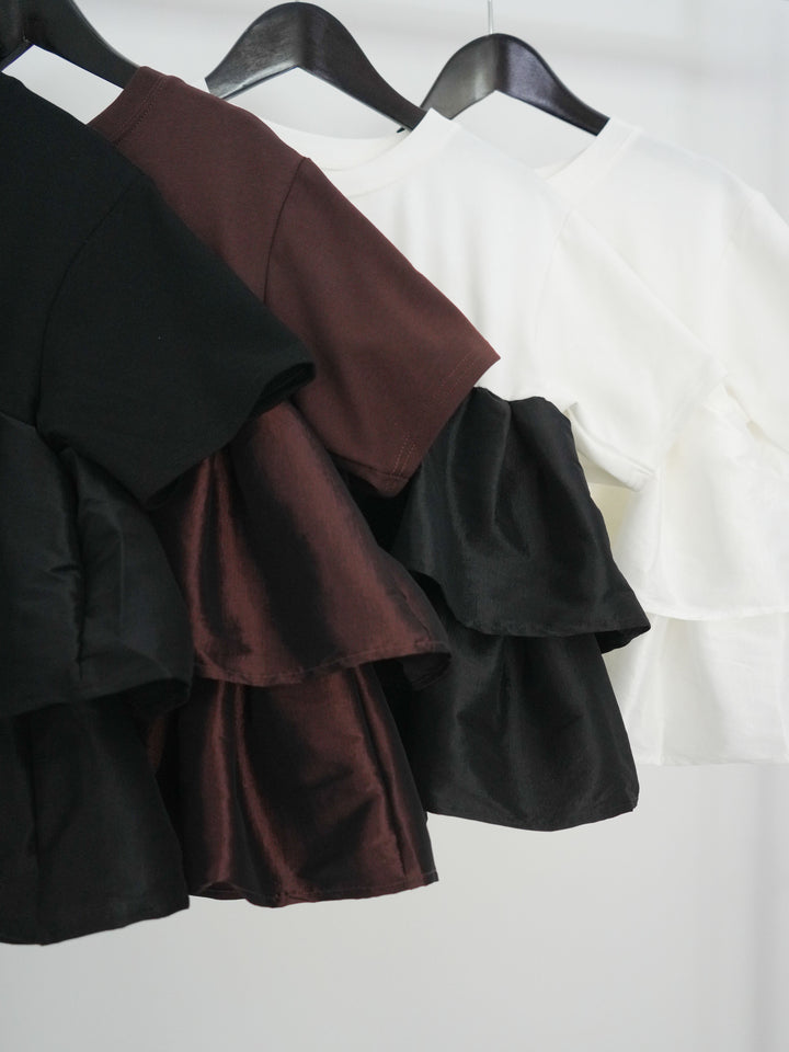 [SET]フリルティアードTEE+縦ウォッシュワイドデニムパンツ(2set)