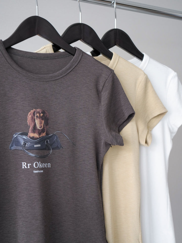 [SET]ラウンドカットコンパクトデニムジャケット+ドッグコンパクトTEE(2set)